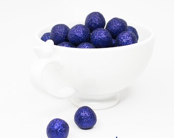 Cobalt Glitter Felt Balls: Handmade Wool Poms with Glitter