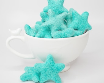 Handmade Wool Felt Stars: Aqua Blue, 4cm