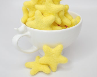 Handmade Wool Felt Stars - Yellow Craft Supply (4cm)