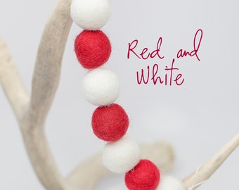 Red and White Garland -Christmas Garland -Christmas Mantle -Red and White Decor -Christmas Tree Garland -Felt Ball Garland -Trim