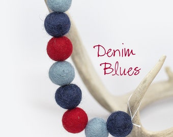 Denim Blues | Red & Blue Garland | 4th of July Party | Americana Garland | Felt Ball Garland | July 4th | Independence Day
