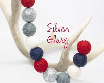 Silver Glory -Felt Balls -Red White & Blue Garland -4th of July Party -Americana Garland -Felt Ball Garland - July 4th -Independence Day