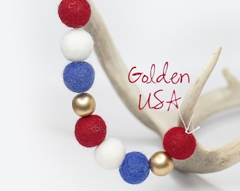 Red White Blue Felt Ball Garland: Americana Decor