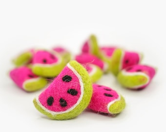 Felt Watermelon | Hot Pink Felt Watermelon | Wool Felt Fruit | Felt Food | Watermelon Slices | Summer Felted Fruits | Pink Watermelon Slices