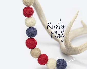 Rusty Flag | Red White & Blue Garland | 4th of July Party | Americana Garland | Felt Ball Garland | July 4th | Independence Day