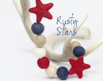 Felt Ball Garland: Red, White, Blue Stars - Americana Decor