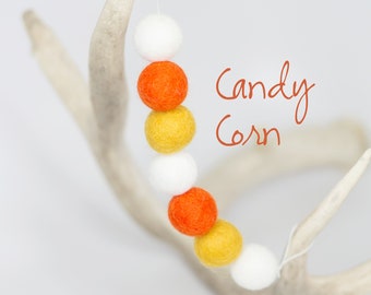 Candy Corn Felt Ball Garland: Halloween Fall Decor