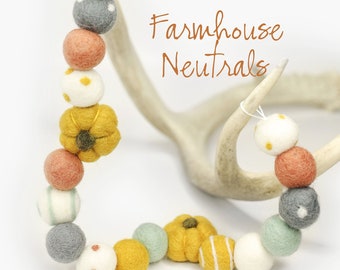 Farmhouse Neutrals Pumpkin Garland -Felt Pumpkin Garland -Fall Garland -Felt pumpkins -Mustard Pumpkins -Rustic Farmhouse decor -Mint Gray