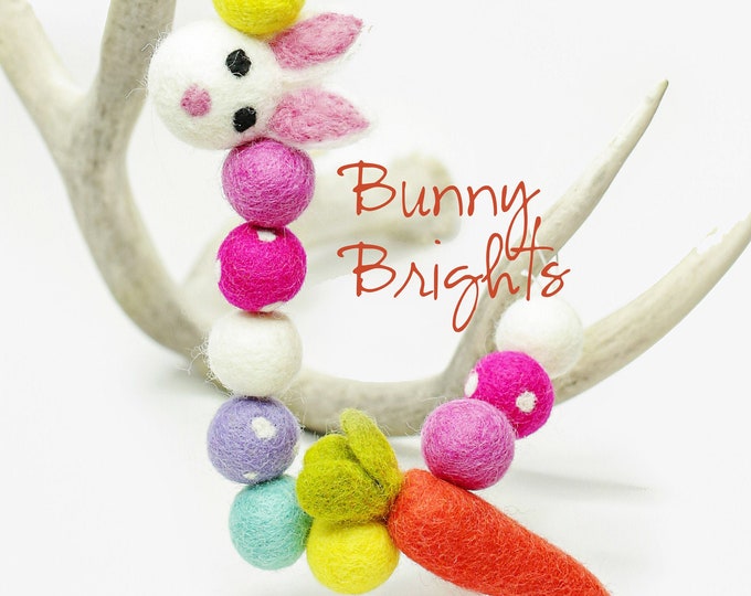 Felt Bunny Felt Carrot Easter Banner| Bunny Banner Bunny Brights Pink Felt Balls Easter Garland Yellow Felt Ball Easter Mantle