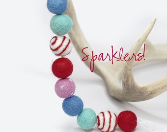Felt Ball Garland: Red, Pink, Aqua - Americana Party Decor