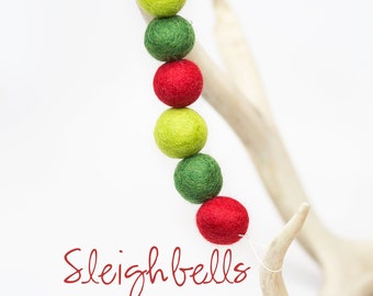 Sleigh Bells Christmas Garland -Christmas Mantle Wool Felt Balls *Red and Green Party Decor -Wool Pom Garland *Felt bead *Gumdrop Garland