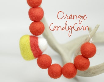 Felt Ball Garland: Candy Corn & Orange Wool Poms, Halloween Bunting