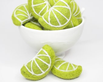 Felt Lime Slices | Green Felt Limes | Wool Felt Fruit | Felt Food | Lime Slices | Summer Felted Fruits | Lime Garland -Summer Garland