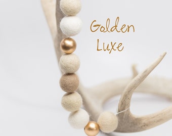 Golden Luxe Christmas Garland -Gold Christmas Garland -Gold and Ivory Christmas Mantle -Christmas Tree Garland -Felt Ball Garland Trim