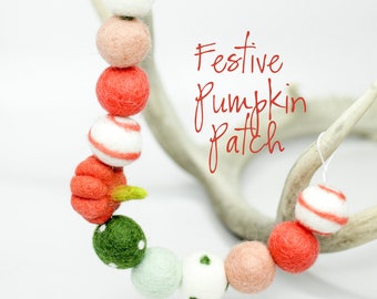 Festive Pumpkin Garland -Felt Pumpkin Garland -Fall Garland -Felt pumpkins -Orange and Green Felt Balls -Thanksgiving bunting -Autumn decor