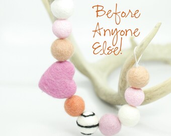 Before Anyone Else -Valentine garland -Peach & Pink -Valentine's Day -Valentines felt ball Garland -Wool Felt Balls -Felt Poms - Pom Garland