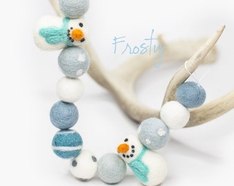 Frosty Winter Garland | Felt Snowman | Blue Christmas Decorations | Christmas Snowman garland | Whimsical Christmas