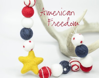 Felt Ball Garland: Red, White & Blue - 4th of July Decor