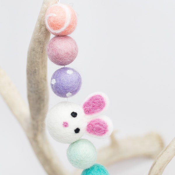 Easter Felt Ball Garland -Wool Felt Poms -Easter Decor Easter Mantle -Pink Felt Balls -Yellow felt balls -blue felt balls -Purple felt balls