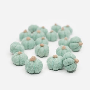 Jumbo Sea Glass Mint Felt Pumpkins w/Burlap Brown Stem -Wool Pumpkins