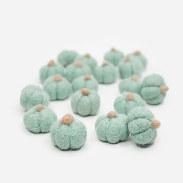 Mini Sea Glass Mint Felt Pumpkins w/Burlap Brown Stem -Mini Pumpkins -Wool Pumpkins -Pumpkin Garland -Fall Pumpkins -Mini Pumpkin