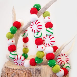 Felt Peppermint Patty -Red, Green & White Christmas Garland -Red and Green -Christmas Felt Ball garland -White Felt Balls -Red Felt Balls