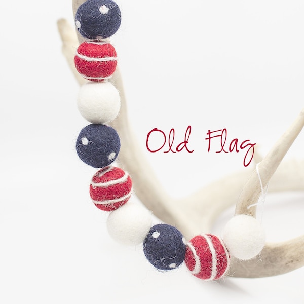 Old Flag -Felt Balls -Red White & Blue Garland -4th of July Party -Americana Garland -Felt Ball Garland - July 4th -Independence Day