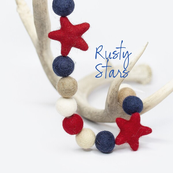 Rusty Stars | Felt Star | Red White & Blue Garland | 4th of July Party | Americana Garland | Felt Ball Garland | July 4th | Independence Day