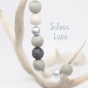 Silver Luxe Wool Felt Ball Garland: Christmas Mantle Decor