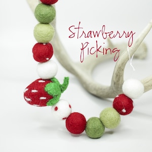 Strawberry Pickin -Strawberry Garland -Red Felt Strawberry -Berry Sweet -Strawberry Pom Pom -Felt Fruit -Pretend Food -Pretend Kitchen Play