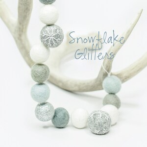 Felt Ball Garland: Snowflake, Glitter, Blue & Silver Winter Decor