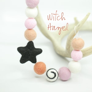 Witch Hazel -Autumn garland -Black Stars -Star Banner -Fall Garland -Pink & Peach -Felt Ball garland -Rust Felt Ball -Peach Felt Balls