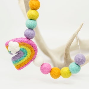 Felt Rainbow Garland -Felt Rainbow White Clouds -Pastel Garland -Wool Felt Poms -Spring Decor -Playroom Decor -Nursery Decor -Felt Clouds