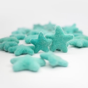 Aqua Wool Felt Stars: Handmade Star Felt Balls for Garland