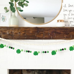 Luck of the Irish -St Patrick's Day Garland -Felt Green Shamrocks -Green Felt Ball Garland -Shamrock banner -Swirl Green Pom -Mantel Decor