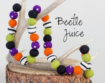 Beetle Juice Halloween Felt Ball Garland -Felt Polkadot Garland -Pumpkin Felt Ball Garland -Halloween bunting -Halloween decor -Fall Decor