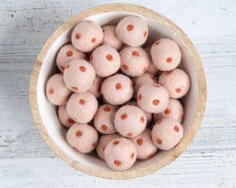 Rusty Peach Poms | 2.5cm Wool Balls | Peach Felt Balls | Felt Wool Balls