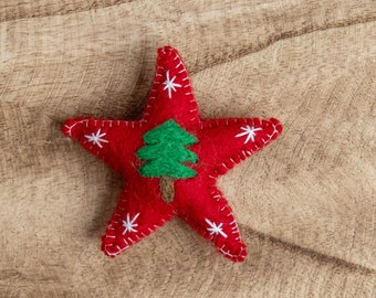 Felt Red Snowflake Star -Felt Christmas Star -Star Garland DIY -Felt Ornaments -Wool Star  -Christmas Garland -Christmas Decor