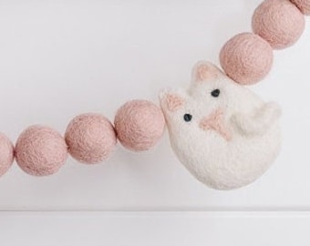 Felt Kitty Garland: Pink Pom Ball, Girls Room Decor
