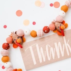 Pink Felt Turkey -Thanksgiving decor -Thanksgiving Turkey -Turkey Garland -Thanksgiving banner -Turkey Day -Felt Turkey -Gobble Garland