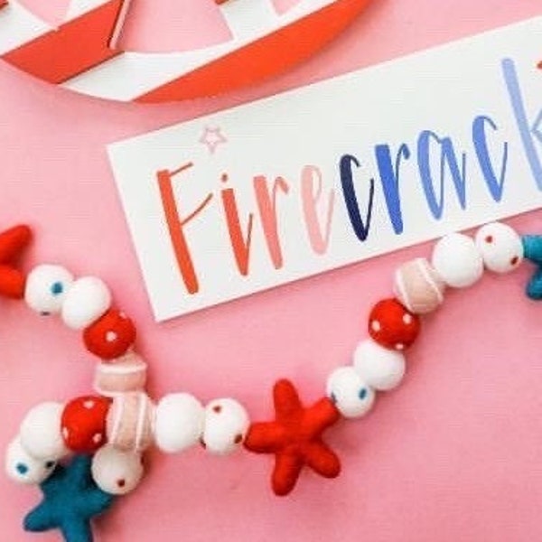 Pink Firecracker -July 4th garland -Red, White & Blue Garland -Summer Mantle -Independence Day -Freedom Flag Garland -Celebrate America