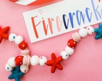 Pink Firecracker -July 4th garland -Red, White & Blue Garland -Summer Mantle -Independence Day -Freedom Flag Garland -Celebrate America