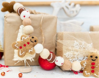 Neutral Felt Gingerbread Garland: Christmas Holiday Decor