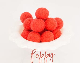 POPPY Orange Balls | 2.5 cm Pom Balls | 100% Wool Felt Balls | Felt Pom Poms | Loose Felt Balls | DIY Pom Garland | Wholesale