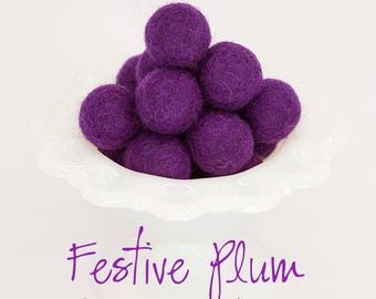 FESTIVE PLUM Felt Balls | 2.5 cm Pom Balls | 100% Wool Felt Balls | Felt Pom Poms | Loose Felt Balls | DIY Pom Garland | Wholesale