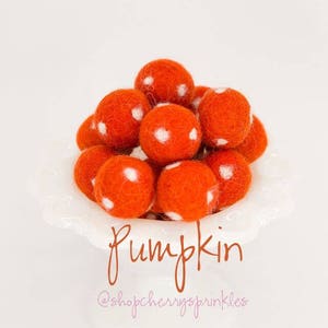 Pumpkin Felt Balls 100% Wool Felt Poms Deep Orange Wool Felt Poms Garland Felt Ball Garland Polkadot felt balls 2CM image 1