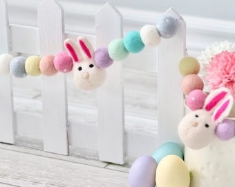 Pastel Bunny Felt Ball Garland - Easter Decor