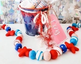 Pink American Freedom -July 4th garland -Red, White & Blue Garland -Summer Mantle -Independence Day -Freedom Flag Garland -Celebrate America