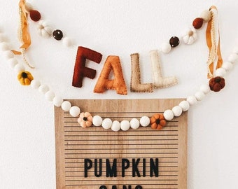 Ivory Pumpkin Garland -Felt Pumpkin Garland -Fall Garland -Felt pumpkins -Mustard Pumpkins -Rustic Farmhouse decor