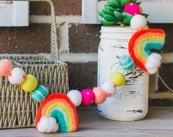 Felt Ball Rainbow Garland: Summer Brights Decor